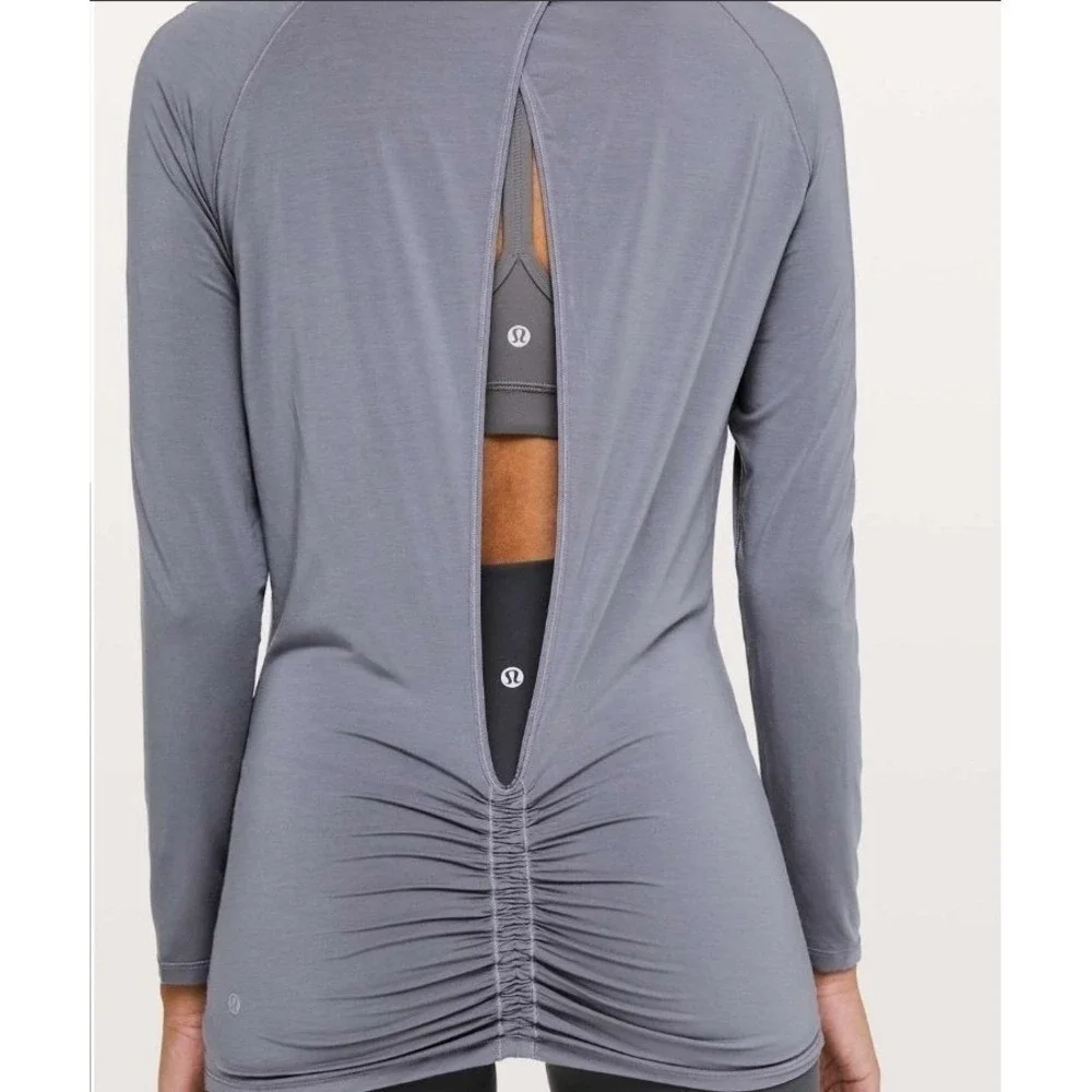 Lululemon 4 Deep Stretch Long Sleeve Cinch Open Back Lilac Stone W3BNNS